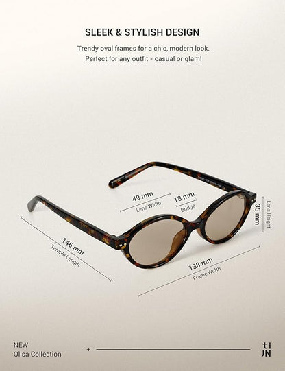 TIJN Olisa Blue Light Blocking Glasses for Women Men,Oval Glasses Frame Bluelight Glasses for Gaming/Computer/Screen
