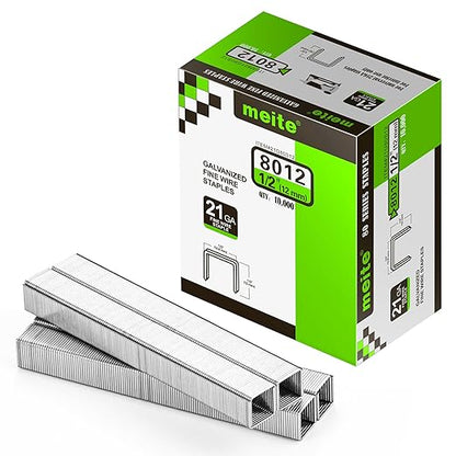 meite 21 Gauge Upholstery Staples, 1/2-Inch Crown with 1/2-Inch Length Galvanized Heavy Duty Staples for Staple Guns MT8016, MT8016S, and MT8016SLN (10,000 Counts)