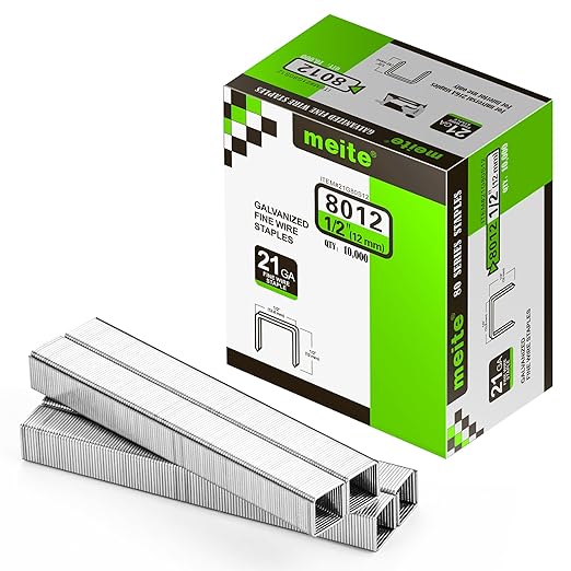 meite 21 Gauge Upholstery Staples, 1/2-Inch Crown with 1/2-Inch Length Galvanized Heavy Duty Staples for Staple Guns MT8016, MT8016S, and MT8016SLN (10,000 Counts)