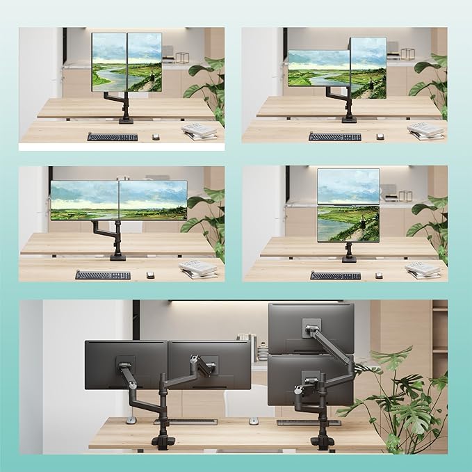 WALI Vertical Dual Monitor Stand for 17''-49'' Curved Screens, Ultrawide Dual Monitor Arms up to 44lbs, Stacked Monitor Mount for 2 Monitors, Heavy Duty Adjustable Gas Spring Arm (GSDM002N-P), Black