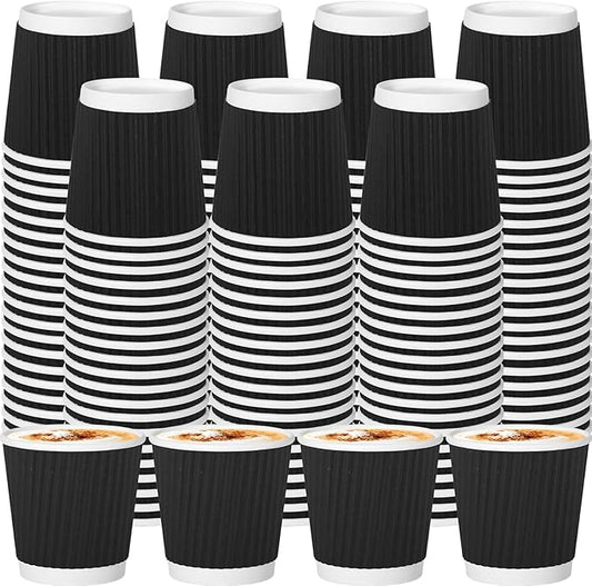 120 Pack Paper Espresso Coffee Cups, 4 oz Disposable Coffee Cups,Corrugated Insulated Ripple Wall, Paper Ripple Cup for Coffee, Hot Chocolate and Hot Tea Drinks -Black