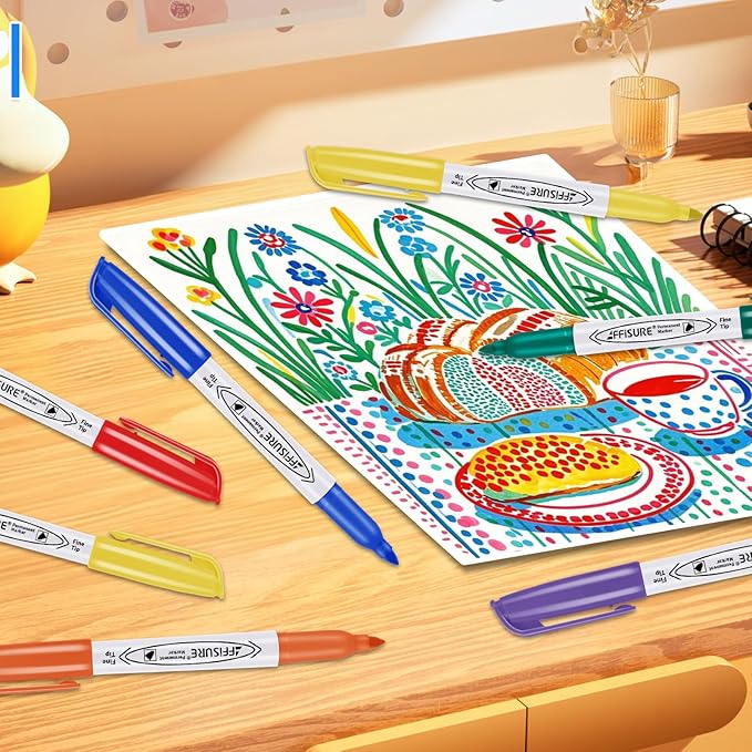 Permanent Markers Assorted Colors Set, 12 Colored Markers 12 Pack, Fine Point，Works on Wood, Plastic, Metal, and More, for Adults, Artist, Teacher, Kids
