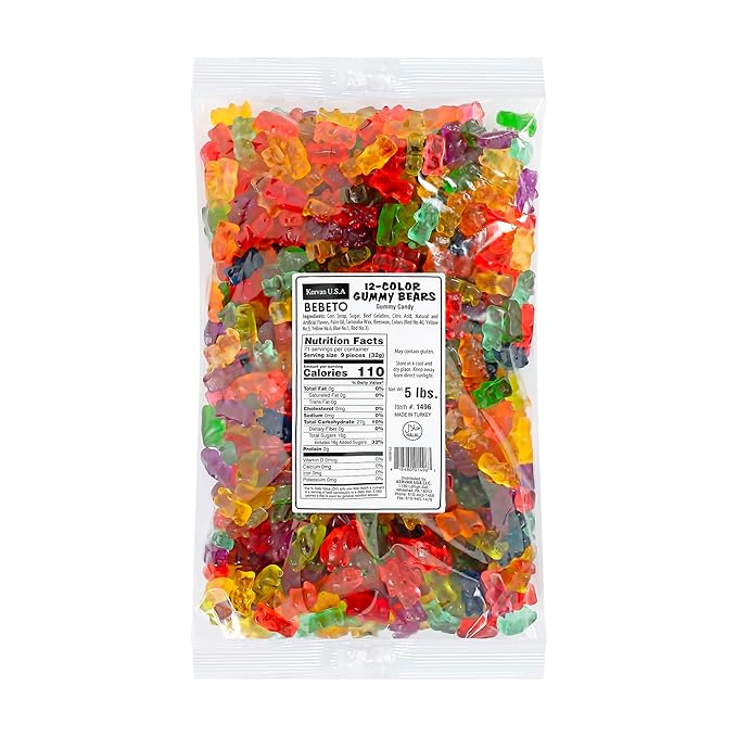 Kervan Candy Bebeto 12 Flavor Gummy Bears - Fruity, Soft & Sweet Gummy Candy Bulk for Kids, Gift Snacks and Parties - Assorted Bear Gummies Party Size Bag (5 lbs)