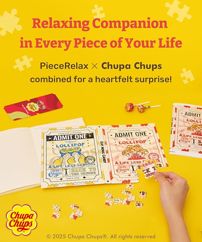 PieceRelax A5 Puzzle Journal for Adults, 300 Piece Plastic Jigsaw Book Cover (Includes Notebook) - Chupa Chups_Timeless Memories - Fun Pass, Unique Gift [YA1067]