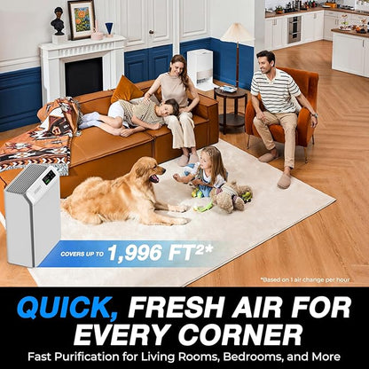 Air Purifiers for Home Large Room, Air Purifiers for Home Up to 1,996 Ft² with Washable Filter, Quiet Sleep Mode, Air Quality Monitor, Air Purifier for Bedroom, Kitchen, Pet Hair, Dust, Pollen, Smoke
