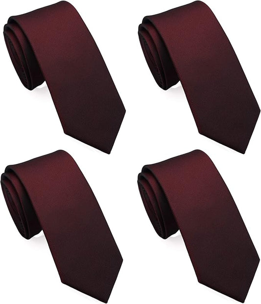 Skinny Solid Ties for Men, 2.5 inch Slim Plain Neckties 4-Pack