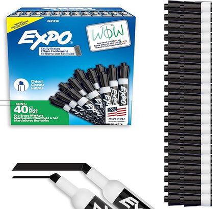 EXPO Dry Erase Markers, Low Odor Ink, Black, Chisel Tip, 40 Count - Whiteboard, Calendar, Organization, Essential Supplies for Office, School, Classroom, Teachers