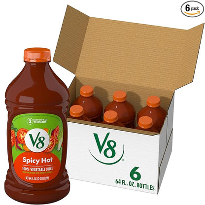 V8 Spicy Hot 100% Vegetable Juice, 64 fl oz Bottle (6 Pack)