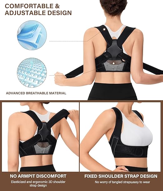 URSEXYLY Posture Corrector for Women Breathable Back Brace For Posture Adjustable Back Straightener Support for Neck Shoulder Clavicle and Upper Back Pain Relief(S/M,Black)