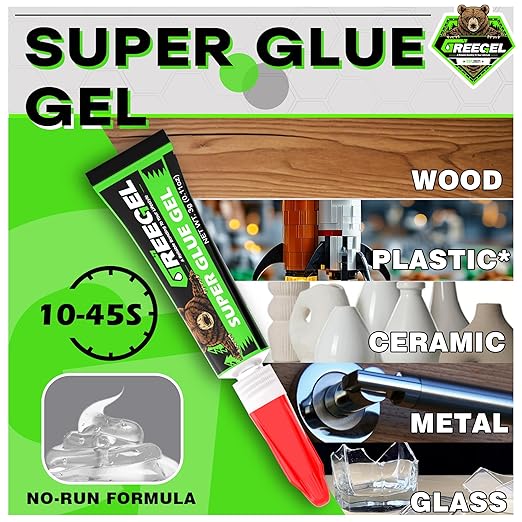 Super Glue Thin for Wood, Ceramic, Plastic, Metal, Super Fast Cyanoacrylate Adhesive (CA) Instant Glue 2 oz - Clear Superglue with Extra Gel for Woodworking, CA Finish, Stabilizing (1 Pack)