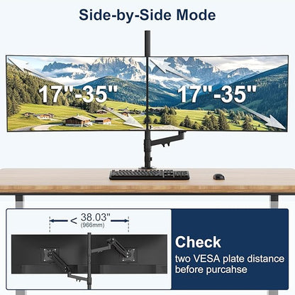 Stacked Monitor Mount - Extra Tall Vertical Monitors Stand for 17-40 Inch Screen, Fully Adjustable and Hold 26.4 lbs per Arm, VESA 75/100 mm