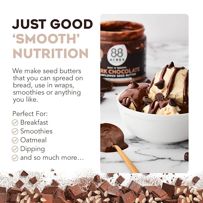 88 Acres Organic Sunflower Seed Butter | Dark Chocolate | Keto-Friendly, Vegan, Gluten Free, Dairy Free, Nut-Free Seed Butter Spread | 14 oz | 2 Pack
