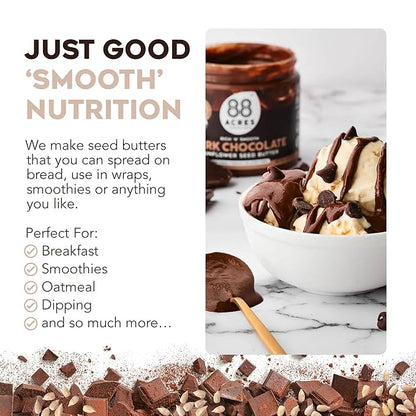 88 Acres Organic Sunflower Seed Butter | Dark Chocolate | Keto-Friendly, Vegan, Gluten Free, Dairy Free, Nut-Free Seed Butter Spread | 14 oz | 2 Pack