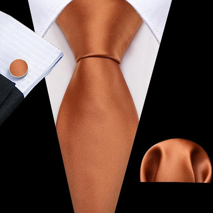 Barry.Wang Tie Sets for Men Silk Solid Necktie Stain Ties Handkerchief Pocket Square Cufflinks Wedding Business Dyed