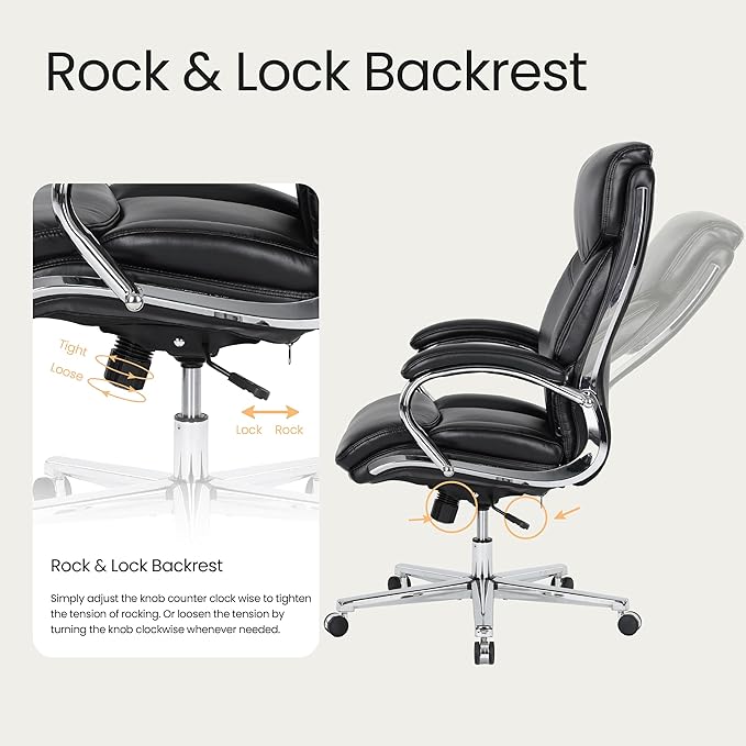 COLAMY Marcus Executive PU Leather Office Chair, High-Back Home Desk Chair Padded Seat & Back, Smooth-Rolling Casters – Luxury Ergonomic Desk Chair for Professional Workspaces (Black)
