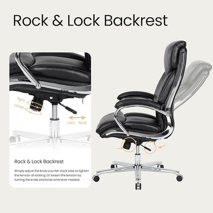 COLAMY Marcus Executive PU Leather Office Chair, High-Back Home Desk Chair Padded Seat & Back, Smooth-Rolling Casters – Luxury Ergonomic Desk Chair for Professional Workspaces (Black)