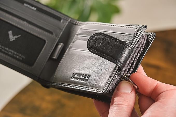 Soft Leather Wallet for Men - Mens Wallet Bifold with Zipper Coin Pocket - Holds Bills, Credit Cards, Coins - Carteras para Hombres Piel - Billeteras de Hombres Cuero Original - RFID Blocking.