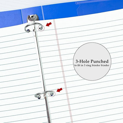 HAUTOCO 6 Pack 8.5 x 11 Legal Pads White Wide Ruled Notepads Perforated Writing Pads, 30 Sheets Per Notepad, 3-Hole Punched Paper, Writing Note Pads for School, Home, Office, Business
