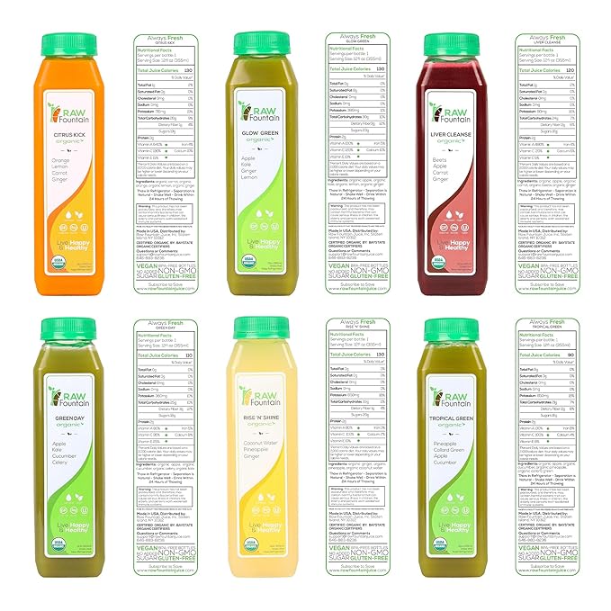RAW Fountain 5 Day Juice Cleanse, Certified USDA Organic, All Natural Raw Detox Cleanse, Juicing for Body Reset, Cold Pressed Juice Fast, 5 Ginger Shots