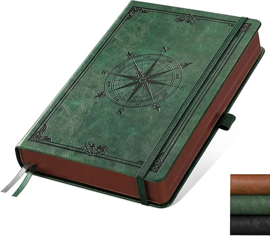 AHGXG Thick Journal Dotted Notebook for Men - 320 Numbered Pages A5 Notebook for Writing, 100gsm Dot Paper, Vintage Leather Hardcover, for Women Work Office School, 5.75'' X 8.38''- Dark Green