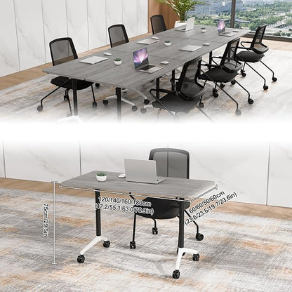 Folding Conference Table On Wheels, Modern Office Conference Room Tables for 6-12 Person Modular Mobile Meeting Table Conference Training Table for Office Classroom(Oak Ash, 70.8IN, 10)