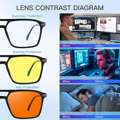 WAVE Blue Light Blocking Glasses,Gaming Glasses with Metal Frames,Computer Glasses for Eye Strain,Anti Glare