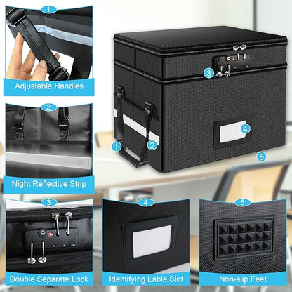 RHM Fireproof Document Box with Lock, 2 Layer Fire Proof File Box for Documents with Handle, Portable Home Office Fire Safe Document Box for Hanging Letter/Legal Folder/Certificate