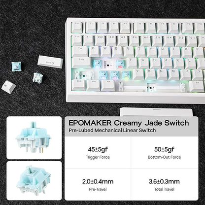 EPOMAKER G84 80% RGB Gaming Mechanical Keyboard, 2.4GHz/ Type-C/BT Wireless Keyboard, QMK/VIA Programmable, Hot-Swappable, NKRO, with Shine Through PBT Keycaps for Gamers (White, Creamy Jade Switch)