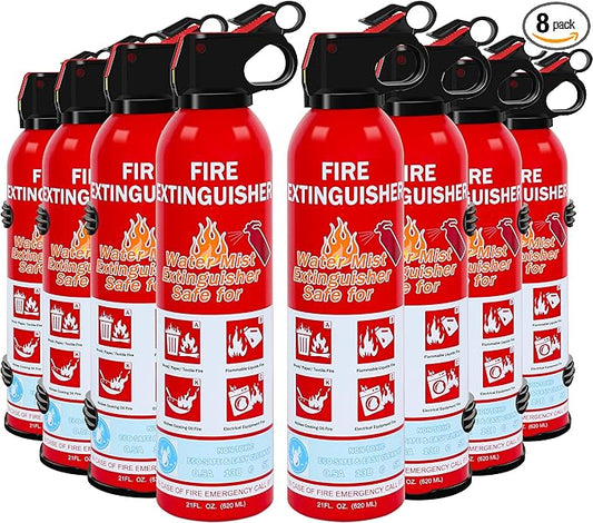 8 Pack Fire Extinguisher for Home, Kitchen, Car, and Grill,Ompact Water-Based A, B, C, K Extinguisher with Portable Non-Toxic Prevent Re-Ignition Easy Clean