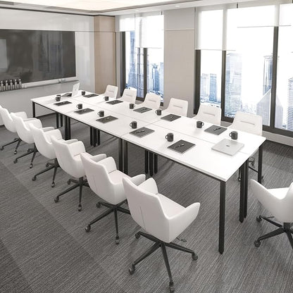 Bonzy Home Conference Tables 12ft Office Computer Desk for Meeting Room Study Writing Printer Table Save Space Design for 14 People 6PCS 141.6"x47.2"x29.5", White