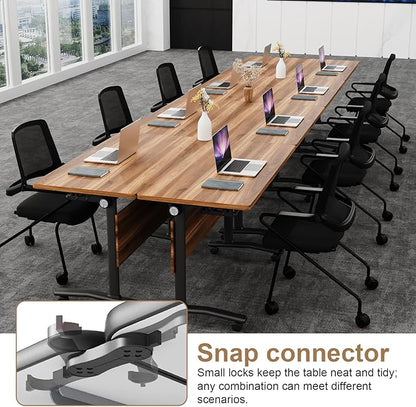 Conference Room Table with Flip-Top Design for Dynamic Meetings, Business Table Computer Desk with Heavy-Duty Frame,Foldable Seminar Meeting Tables for Home Office (6, C, 55.1IN)
