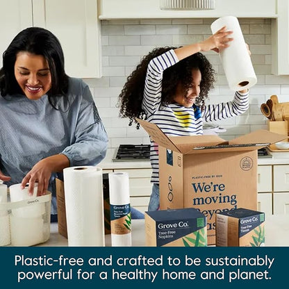 Grove Co. Bamboo Paper Towels, Tree Free & Sustainable Kitchen Paper Towels, Strong & Absorbent with Custom Select Sheets for Less Waste, Zero Plastic Waste. 140 x 2-ply Sheets per Roll, 6 Pack Rolls