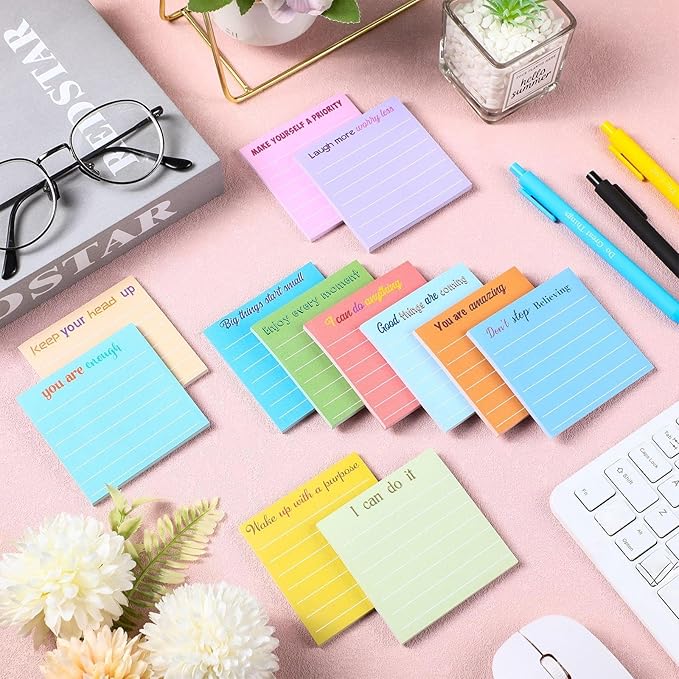 Yinder 24 Pcs Inspirational Sticky Notes Christmas Stocking Stuffers Motivational Sticky Notes Pad Employee Appreciation Gift Bulk for Teacher Nurse Coworker Office 3 x 3'' (Inspirational,Light Color)