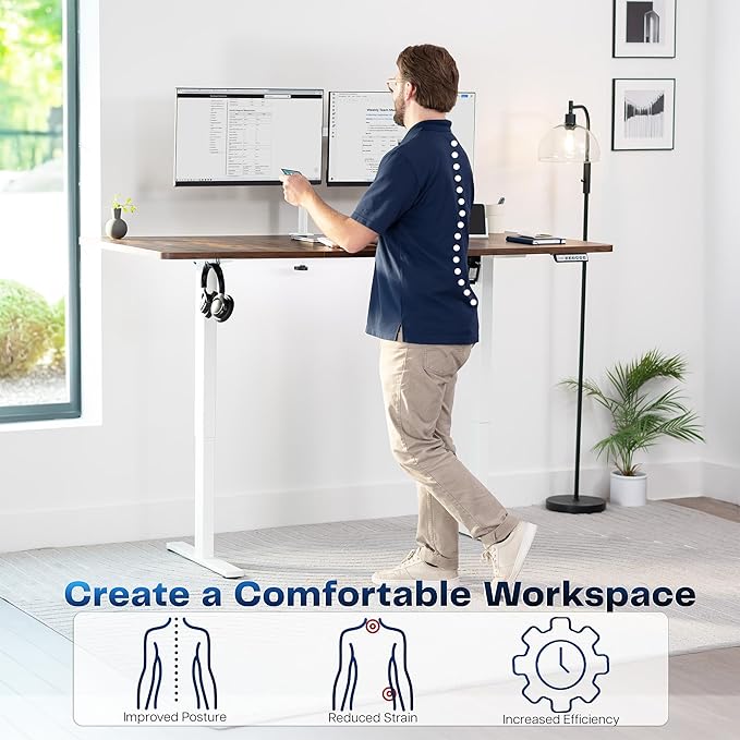 VIVO Electric 71 x 36 in Rustic Standing Desk, Memory Height Adjustment, 1B Series, Vintage Brown Top White Frame, DESK-KIT-1W7N-36