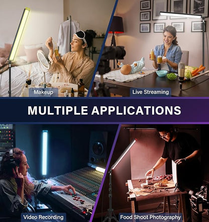 2 Pack LED Video Light Stick Kit with 62.99'' Tripod Stand/Color Filter, Dimmable 2500K-8500K Bi-Color Studio Light Wand Photography Lighting for Video Recording/Game Streaming/Photo/YouTube