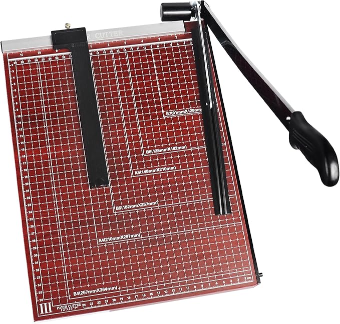 B4 Paper Cutter Paper Slicer with Safety Guard and Blade Lock Paper Trimmer Guillotine Heavy Duty Metal Base 15" Cutting Length Guillotine Paper Cutter for Office Home School(Red)