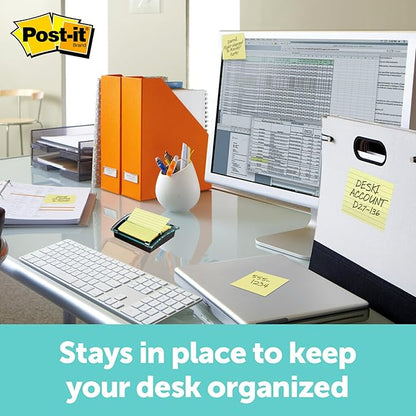 Post-it Note Dispenser, Sticky Note Holder, Black Base, Clear Top, Includes 50 Sheets of 3 in x 3 in Canary Yellow Pop-Up Notes, Classroom or Office Supplies