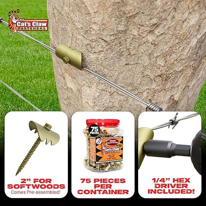 Cat's Claw Fasteners 75 Pieces 2" for Softwoods | Replaces Fence Staples Installs Quickly with Power Drill - No Hammer Needed | Durable & Stronger Than Standard Fencing Staples Easy Install