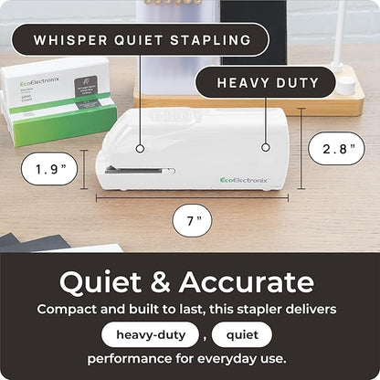 Portable Automatic Electric Stapler Pro - 30 Sheet Capacity, Quiet Operation, Jam-Free and Easy Reload - AC Adapter/Battery Powered (White & Black Combo)