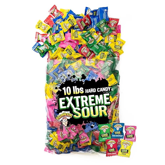 WARHEADS - Extreme Sour Hard Candy - Sour Apple, Black Cherry, Blue Raspberry, Lemon & Watermelon Flavors, Great For Parades - 10 lb. Bulk Bag
