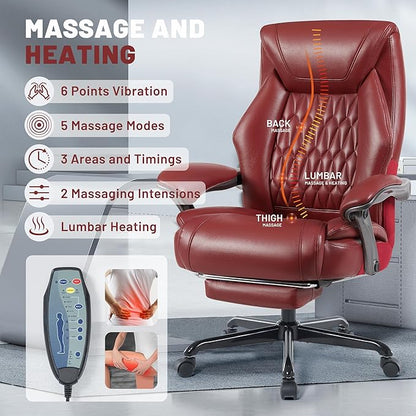 Massage Office Chair with Heating Function & Footrest, 6-Point Vibration, Ergonomic Executive Reclining Desk Chair with Padded Seat for Relaxation, Comfort & Stress Relief