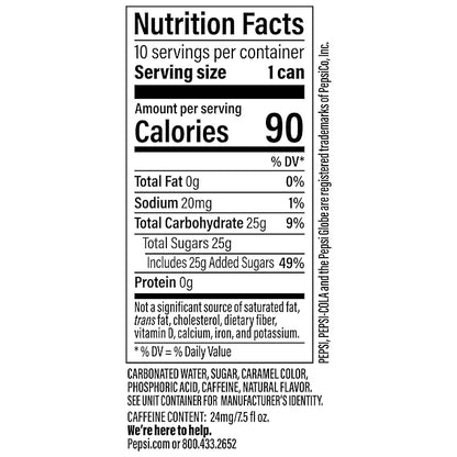 Pepsi Real Sugar Soda Mini Cans, 7.5oz Mini Cans, (10 Pack) (Packaging May Vary)