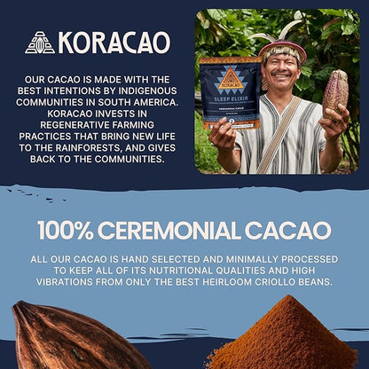 KORACAO Sleep Elixir Cacao Blend – Ceremonial-Grade Cocoa Drink with Magnesium, L-Theanine, Reishi, Melatonin & Ashwagandha – 300g (30 Servings) for Relaxation & Restful Sleep