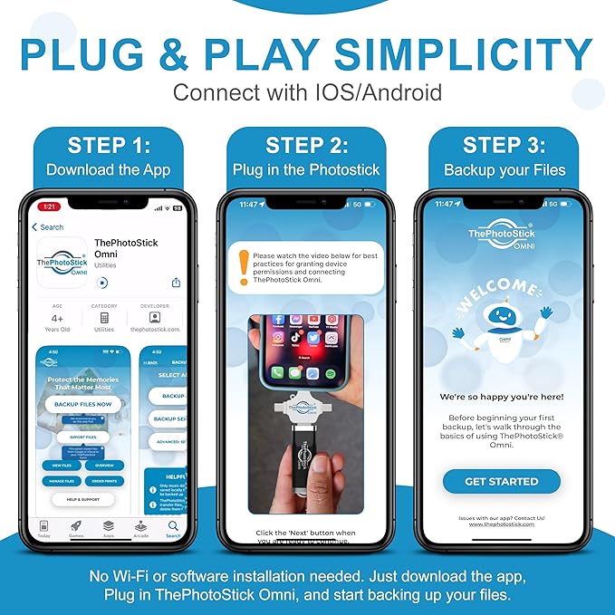 ThePhotoStick® Omni 128GB USB Flash Drive & Memory Stick – Photo & Video Backup for iPhone, Android, Mac & PC – Multiport Connection to Easily Store & Transfer Files