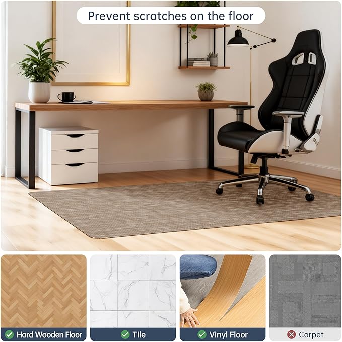 Office Chair Mat for Hardwood Floor, 46" x 60" Desk Computer Chair Mats for Hard Wood, Anti-Slip Easy Glide Rolling Floor Protector Mat, Under Desk Mat for Home Office, Dark Brown