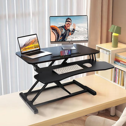 Standing Desk Converter, Height Adjustable Sit Stand Riser with Keyboard Tray for Home Office,Stand Up Desk Riser, 31.5"，28.6lbs Weight Capacity, Black