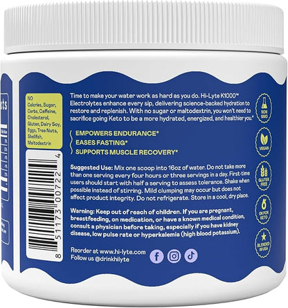 Hi-Lyte K1000 Electrolytes Powder Mix Unflavored Keto & Performance, 50 Servings