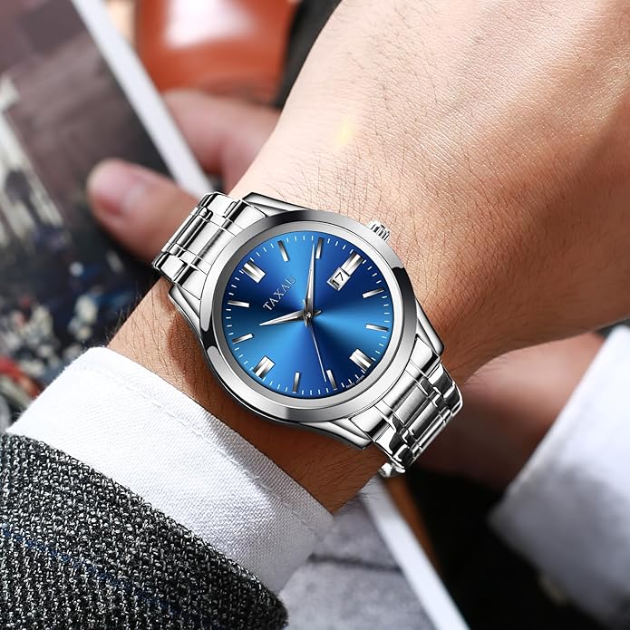 Mens Silver Watch Luxury Minimalist Dress Watch Classic Waterproof Watches for Men Analog Quartz Stainless Steel Men's Wrist Watches with Date Luminous Relojes para Hombres