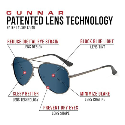 GUNNAR - Premium Gaming and Computer Glasses - Blocks 35-98% Blue Light - Maverick, Gunmetal, Sun Tint