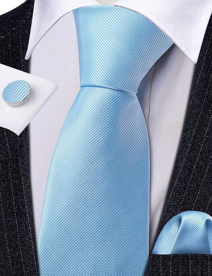 Barry.Wang Tie Sets for Men Silk Solid Necktie Stain Ties Handkerchief Pocket Square Cufflinks Wedding Business Dyed